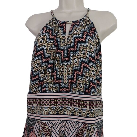 London Style Keyhole Maxi Dress Women Size 12 Sleeveless Geometric Casual Vacay - Picture 2 of 10